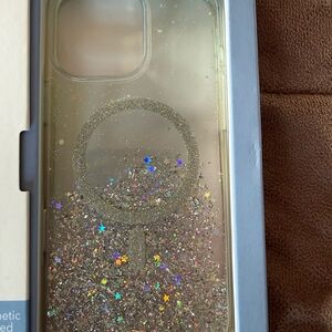 Clear Phone Case with Silver Holographic Glitter and Star Accents